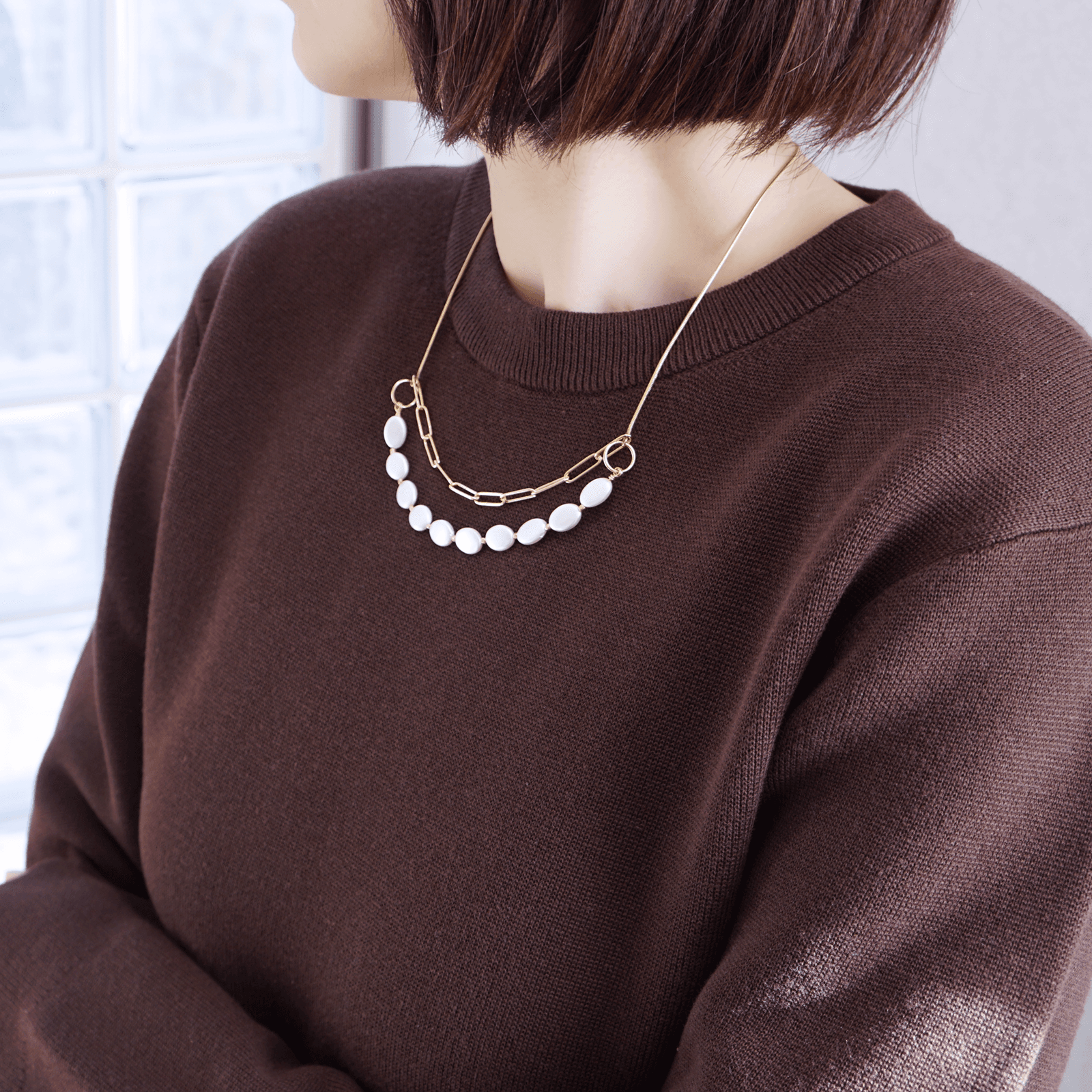 【卒入学/フォーマル】首元すっきりオーバルパールのネックレス「ArcLane」【母の日】 | 6枚目
