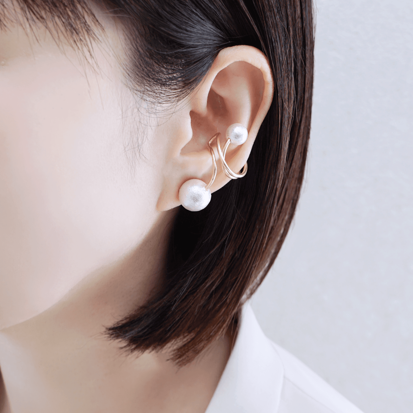 【大粒】コットンパールイヤーカフ「room」 大ぶりコットンパール 卒入学 | 5枚目