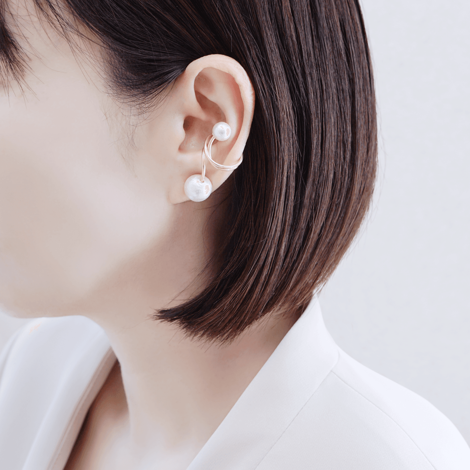 【大粒】コットンパールイヤーカフ「room」 大ぶりコットンパール 卒入学 | 6枚目